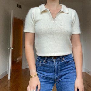 [SOLD] vintage angora collared short-sleeve cream sweater